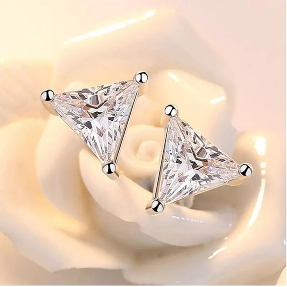 Triangle Diamond Earrings | 925 Sterling Silver - Picture 4 of 10